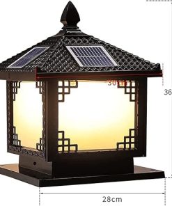 Black Retro Solar Post Light Waterproof Outdoor Garden Column Lamp 2