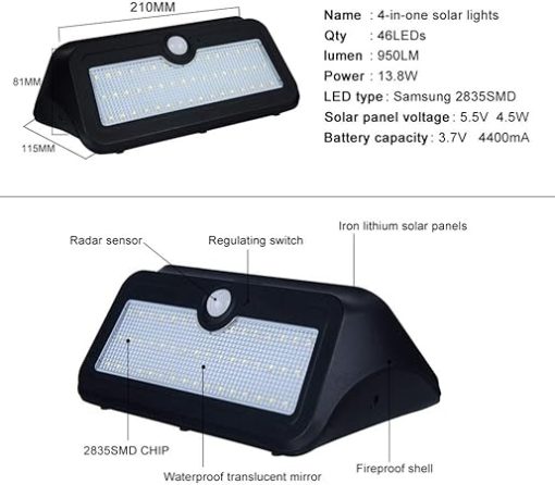 DHAEY 950 Lumen LED Solar Lamp 46 LEDs 4 Modes IP65 Waterproof Light - Image 2
