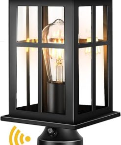 Black Waterproof Outdoor Post Lights with Tempered Glass for Gardens