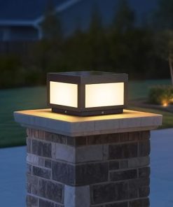Solar Post Lights Outdoor, 9.84” Modern Patio Column Light Waterproof Pillar Lamp Dusk to Dawn 3000K LED Landscape Lighting Fixture for Yard Fence Deck Cap Posts Garden Outside Driveway
