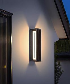 Modern Waterproof Solar Wall Light 20.5″ Exterior Sconce Black Grey