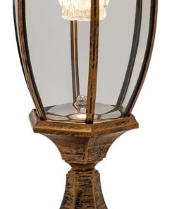 Solar LED Pillar Light Set of 2 Outdoor Garden Lanterns Bronze