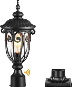 Black Outdoor Post Lights with Seed Glass for Garden and Driveway
