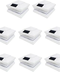 iGlow 8 Pack White Outdoor Solar LED Post Cap Lights for Garden