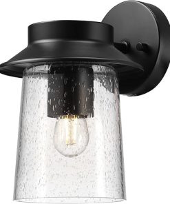 GLOBE Electric LED Solar Wall Sconce Matte Black Seeded Glass 100 Lumens