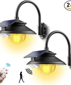Solar Barn Light Outdoor with Remote Motion Sensor for Shed 2 Pack