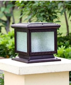 Solar Post Cap Lights with Seeded Glass Lampshade for Outdoor Use 2
