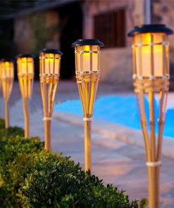 Flickering Flames Solar Powered Lights Outdoor, Waterproof 12LED Bamboo Solar Torch Lights Landscape Garden Decorative Lighting (4PCS) 2