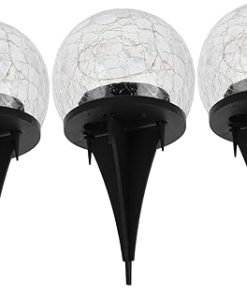 Solar Garden Lights 3 Pack Cracked Glass Balls Outdoor Patio Decor