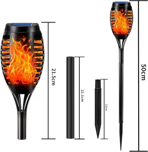 Outdoor Solar Torch Lights - 8 Pack 12 LED Garden Lamps with Flame Effect - Image 2