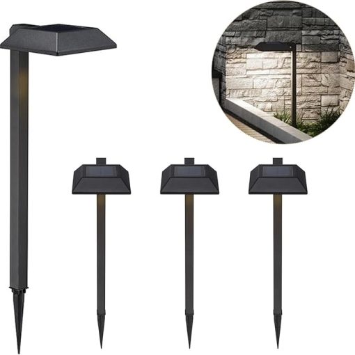 Black Solar Pathway Lights 4 Pack Stainless Steel LED Garden Lights