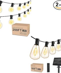 200ft Outdoor String Lights 2 Pack G40 LED Patio and Solar Lights
