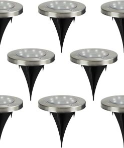 Set of 8 Solar Powered LED Pathway Markers in Stainless Steel 5 Inch