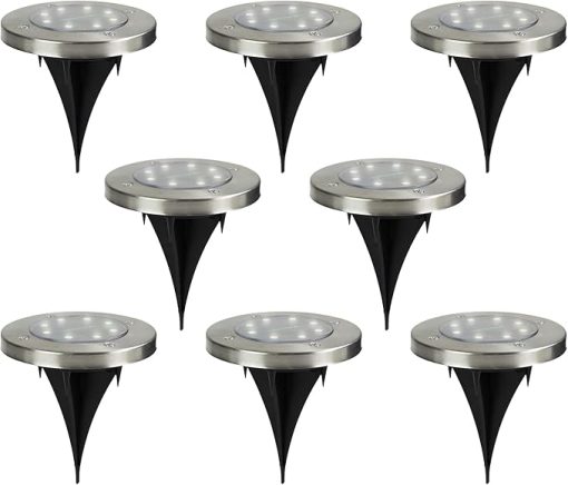 Set of 8 Solar Powered LED Pathway Markers in Stainless Steel 5 Inch