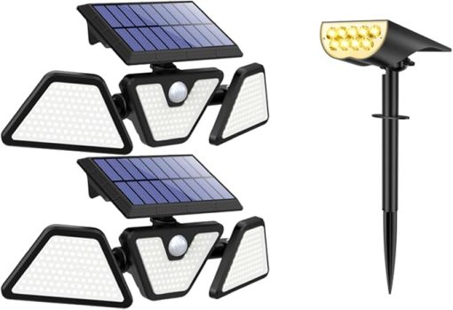 Motion Sensor Outdoor LED Lights 2 Pack and Solar Spot Lights 1 Pack