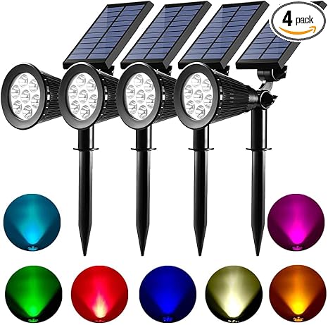 Outdoor Solar Spot Lights 4 Pack Waterproof Color Changing Lighting Outdoor Solar Spot Lights 4 Pack Waterproof Color Changing Lighting