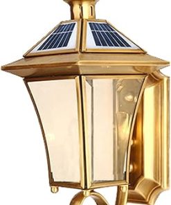 Antique Solar Lanterns for Outdoor Garden Rustic Brass Wall Lamp Waterproof