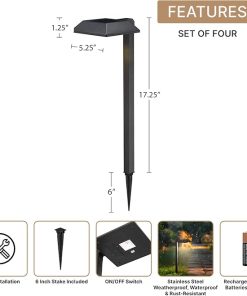 Black Solar Pathway Lights 4 Pack Stainless Steel LED Garden Lights 2