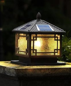 Solar Outdoor Post Light Fixture Waterproof LED Glass Lantern Pillar