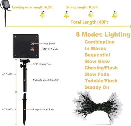 78ft 200 LED Solar Star String Lights Waterproof for Home Party - Image 2