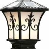 Black Solar Outdoor Column Light Waterproof LED Garden Fixture 3