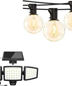 Lepro Bundle Solar Flood Light 3 Adjustable Heads and 50 ft String Lights
