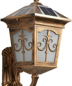 Wall Lights Sconces ﻿ Retro Solar Outdoor Waterproof Bronze Wall Lamp Victoria Aluminum Metal Solar Wall Light Antique Glass Lantern Exterior Wall Aisle Wall Lighting -Black(Bronze)
