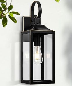 Large Motion Sensor Wall Lights Black Gold Trim Industrial Outdoor Sconce 2