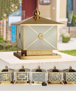 Gold Copper Solar Garden Lamp Post Light Waterproof Retro Design 2