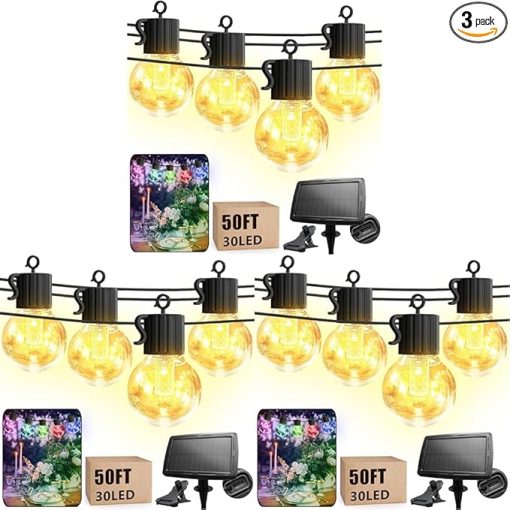 Warm Solar Outdoor String Lights 50FT Waterproof for Patio Use