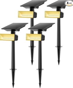 Warm White Solar Spot Lights Outdoor 600LM Dusk to Dawn IP65 4 Pack