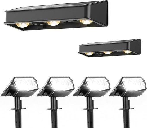 Outdoor Solar Spot Lights 4 Pack and Solar Fence Lights 2 Pack