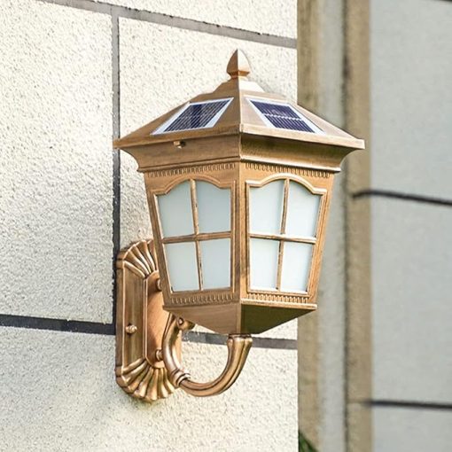 Retro Solar Wall Light for Garden and Patio Aluminum Lantern Fixture - Image 2