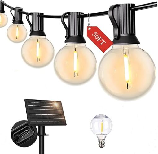 Yuusei 50 FT Solar String Lights with Shatterproof Bulbs for Outdoors