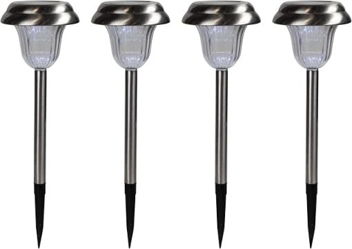 Stainless Steel Solar Powered Pathway Markers Set of 4, 15 Inch