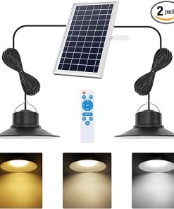 NIORSUN Solar Indoor Outdoor Lights LED Pendant 3 Color Dimmable 2 Pack