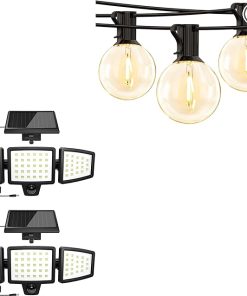 Lepro Bundle 2 Pack Solar Flood Light with 50 ft String Lights