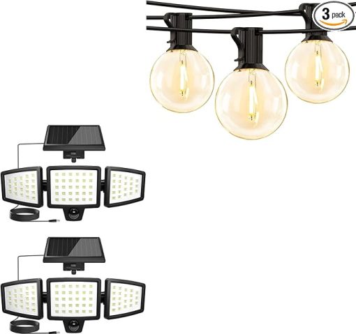 Lepro Bundle 2 Pack Solar Flood Light with 50 ft String Lights