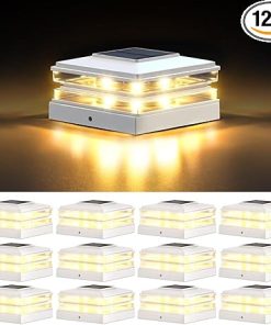 12 Pack Waterproof 4×4 Solar Post Cap Lights with Dual Light Modes