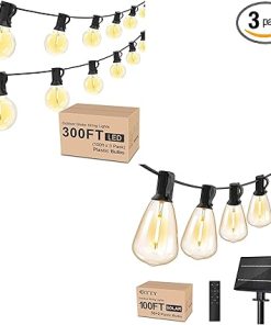 300ft Outdoor String Lights 3 Pack G40 LED Patio and Solar Lights