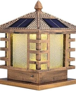 Elegant Brass Solar Post Lantern with High Transparent Glass for Outdoors