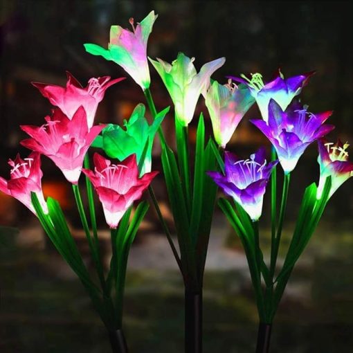 Outdoor Solar Garden Lights 3 Pack with Color Changing Lily Flowers