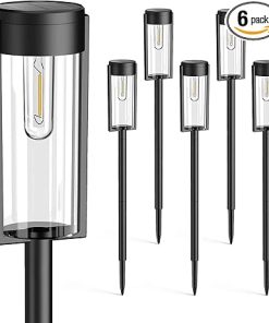 Solar Pathway Lights Outdoor 6 Pack, Bright Long Lasting IP65 Waterproof