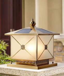 Gold Copper Solar Garden Lamp Post Light Waterproof Retro Design