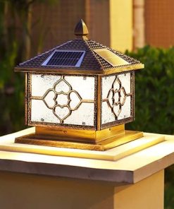 Vintage Solar LED Column Lamp Outdoor Garden Path Light Fixture