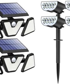 LED Motion Sensor Outdoor Lights 2 Pack and Solar Spot Lights 4 Pack