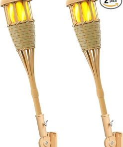 Flickering Flames Solar Lights 2-Pack Waterproof Bamboo Outdoor