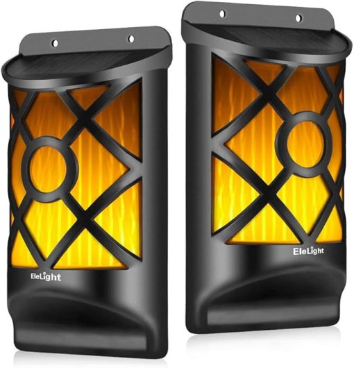 Waterproof Solar Flame Wall Lights with Dark Sensor for Garden Pathway