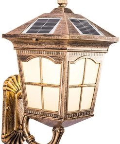Retro Solar Wall Light for Garden and Patio Aluminum Lantern Fixture