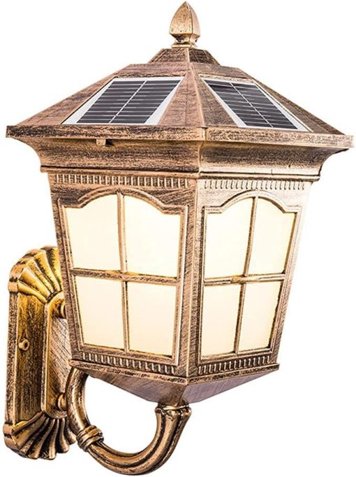 Retro Solar Wall Light for Garden and Patio Aluminum Lantern Fixture